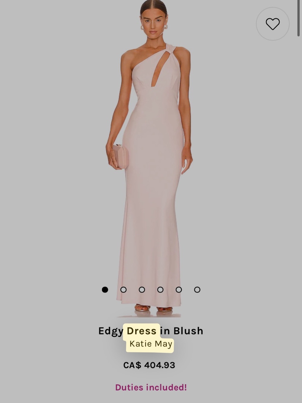 Katie May Blush One-Shoulder Cutout Gown
